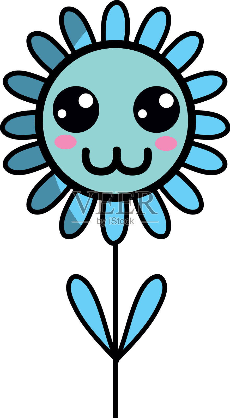 可爱的快乐花植物与叶和花瓣设计元素图片