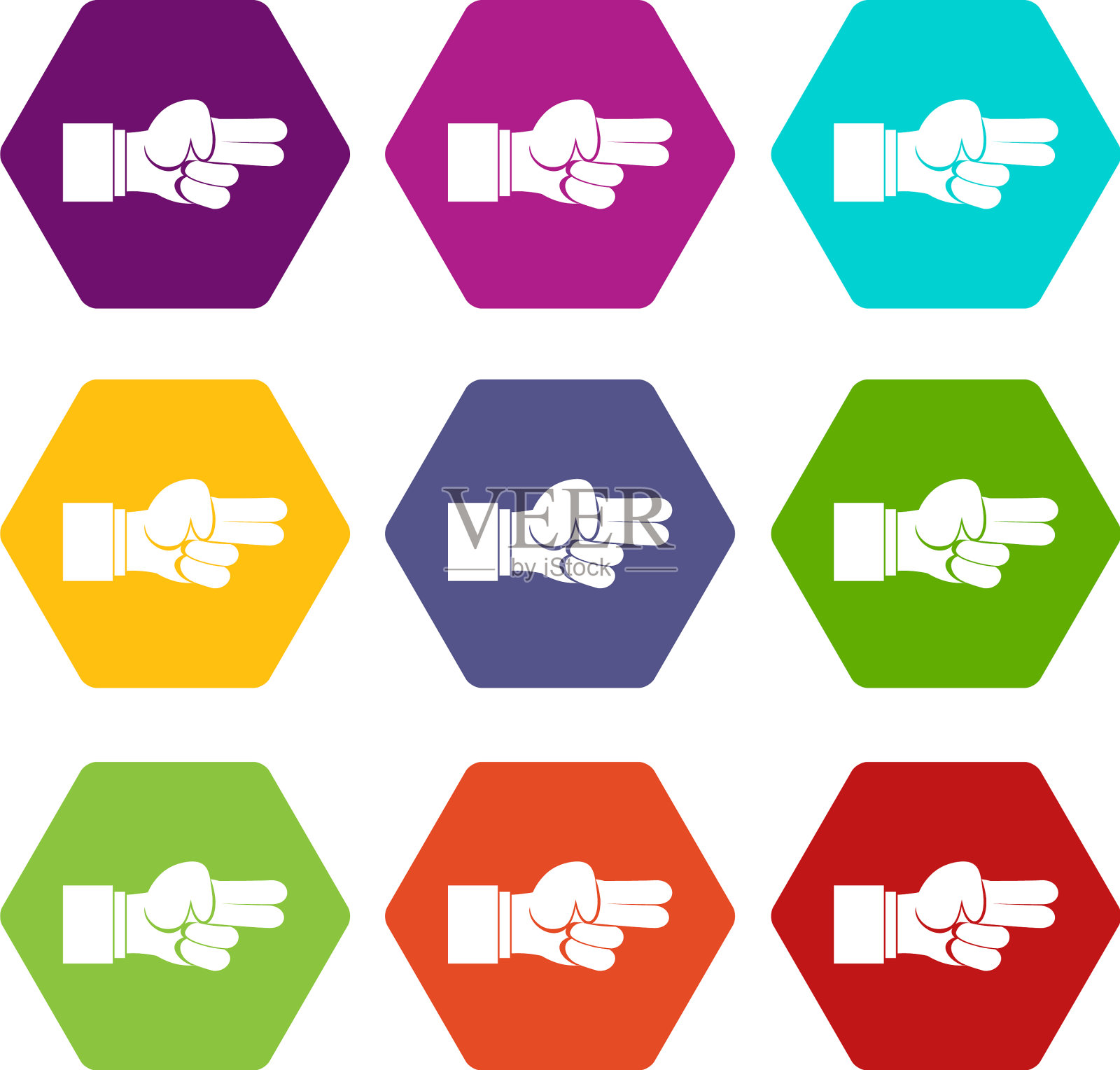 手显示两个手指图标设置颜色六面体图标素材