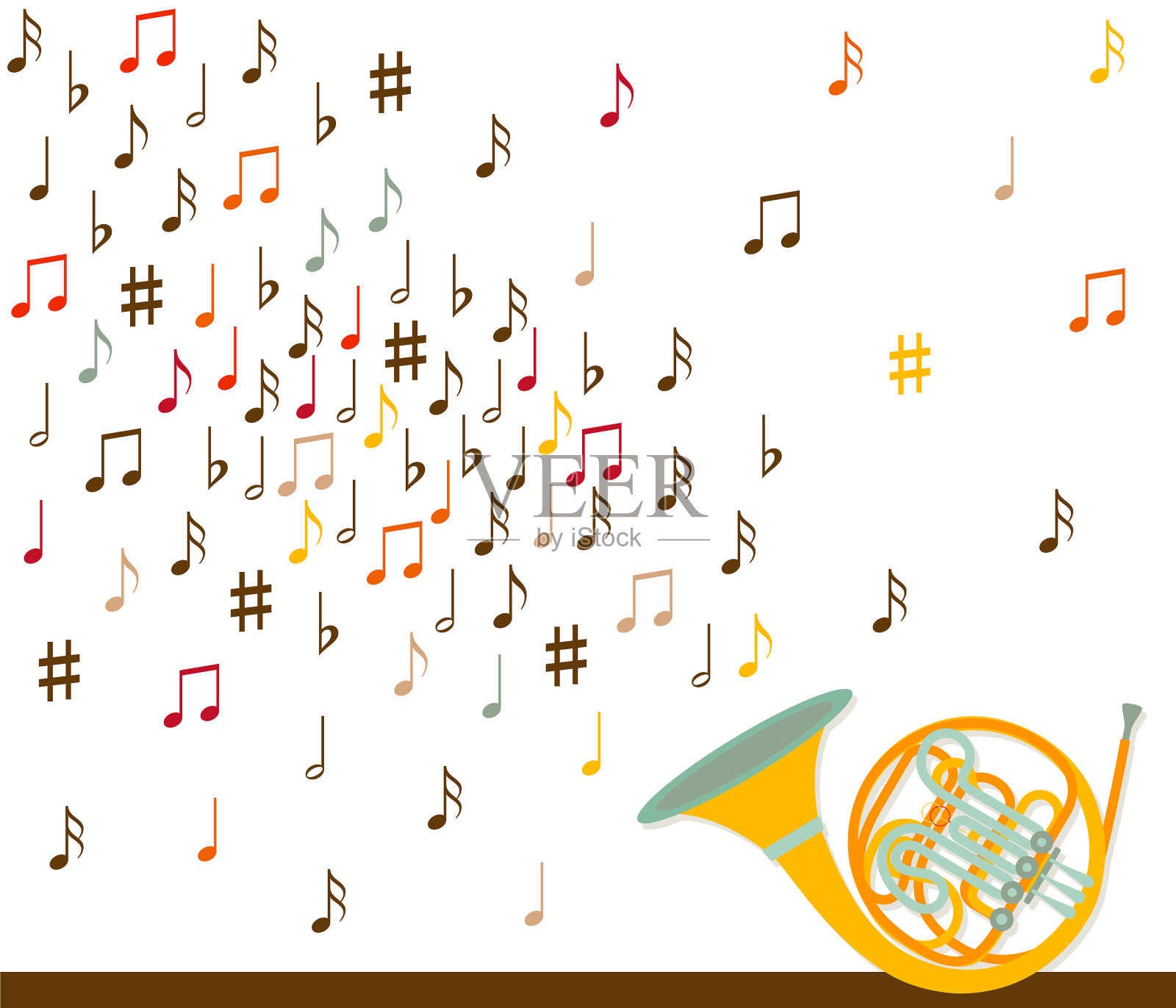 音乐概念低音调的法国圆号设计模板素材