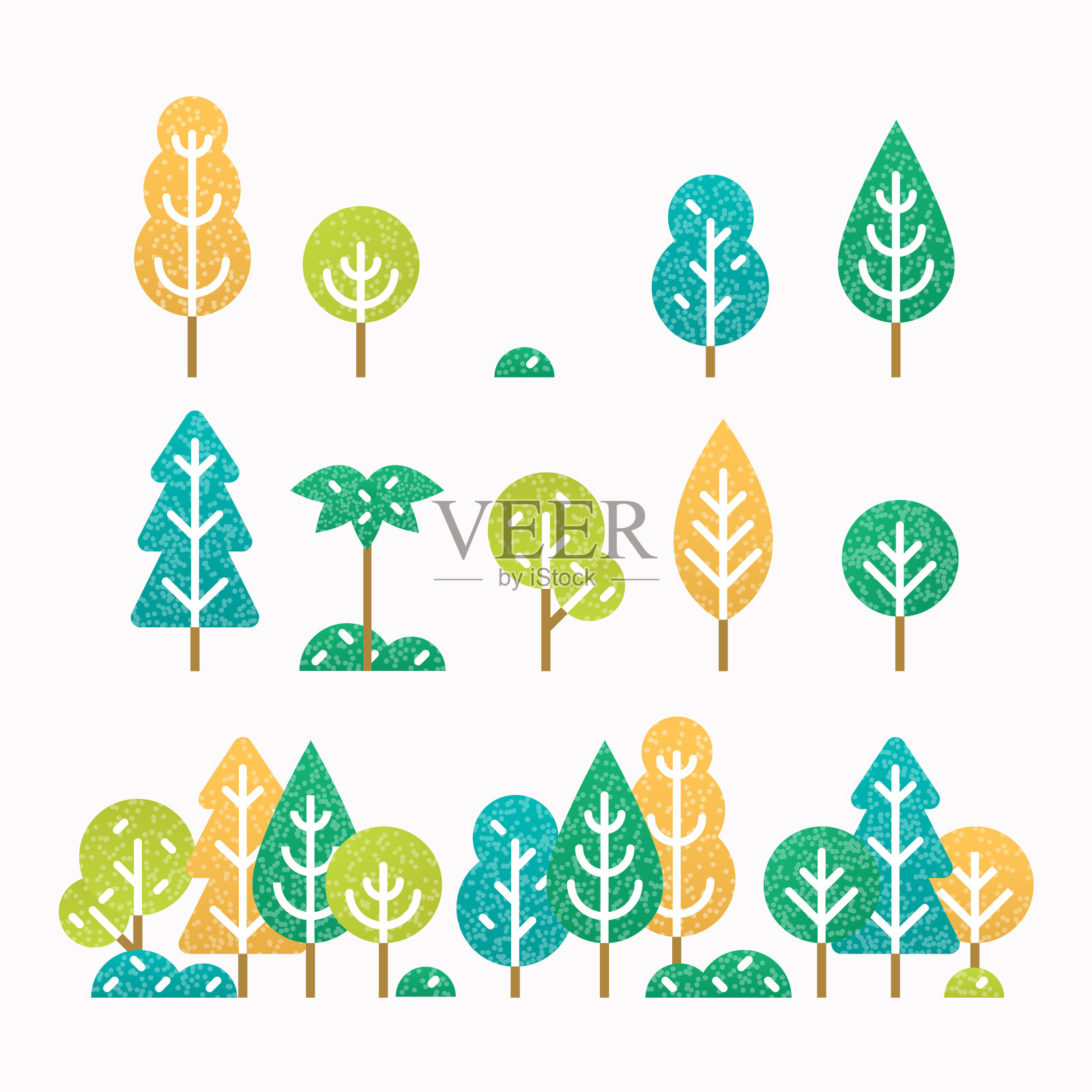 不同的树木和灌木图标素材