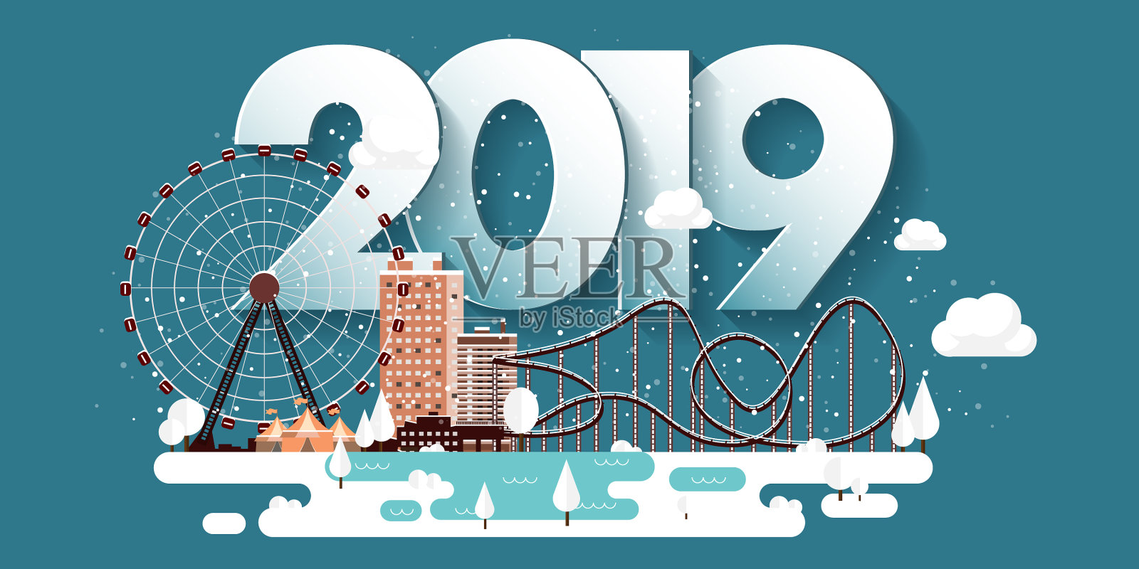2019冬季城市景观插画图片素材