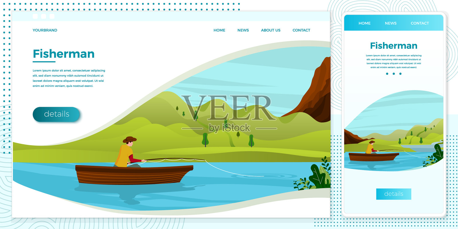 用钓竿把渔夫放到船上插画图片素材