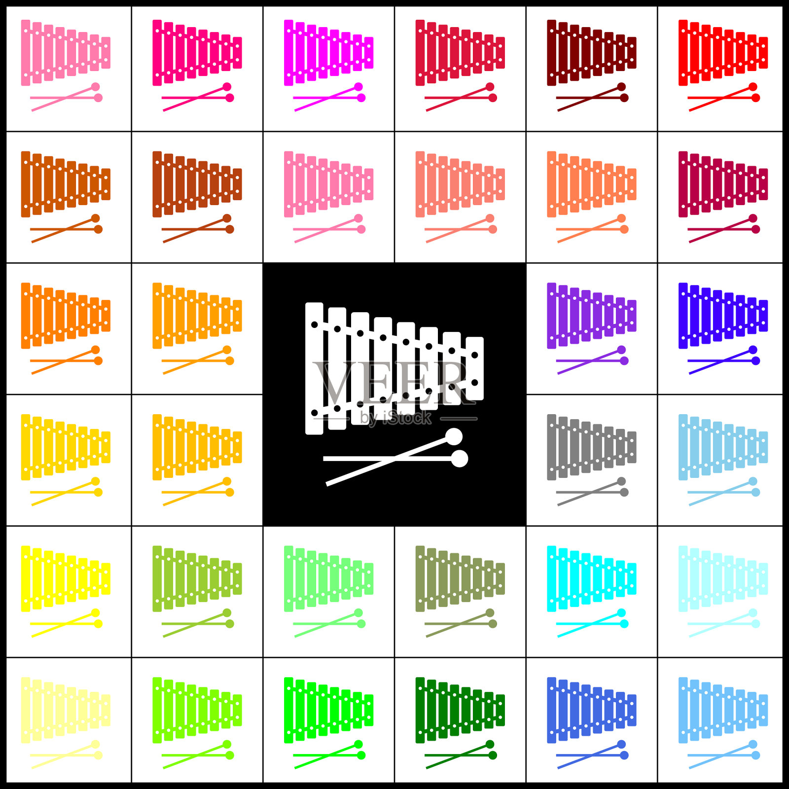 木琴标志毡笔33个彩色图标插画图片素材