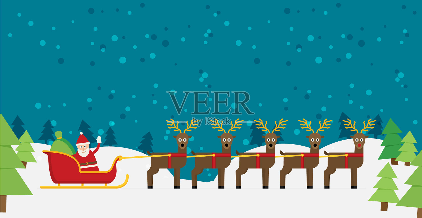 圣诞老人坐在雪橇上插画图片素材