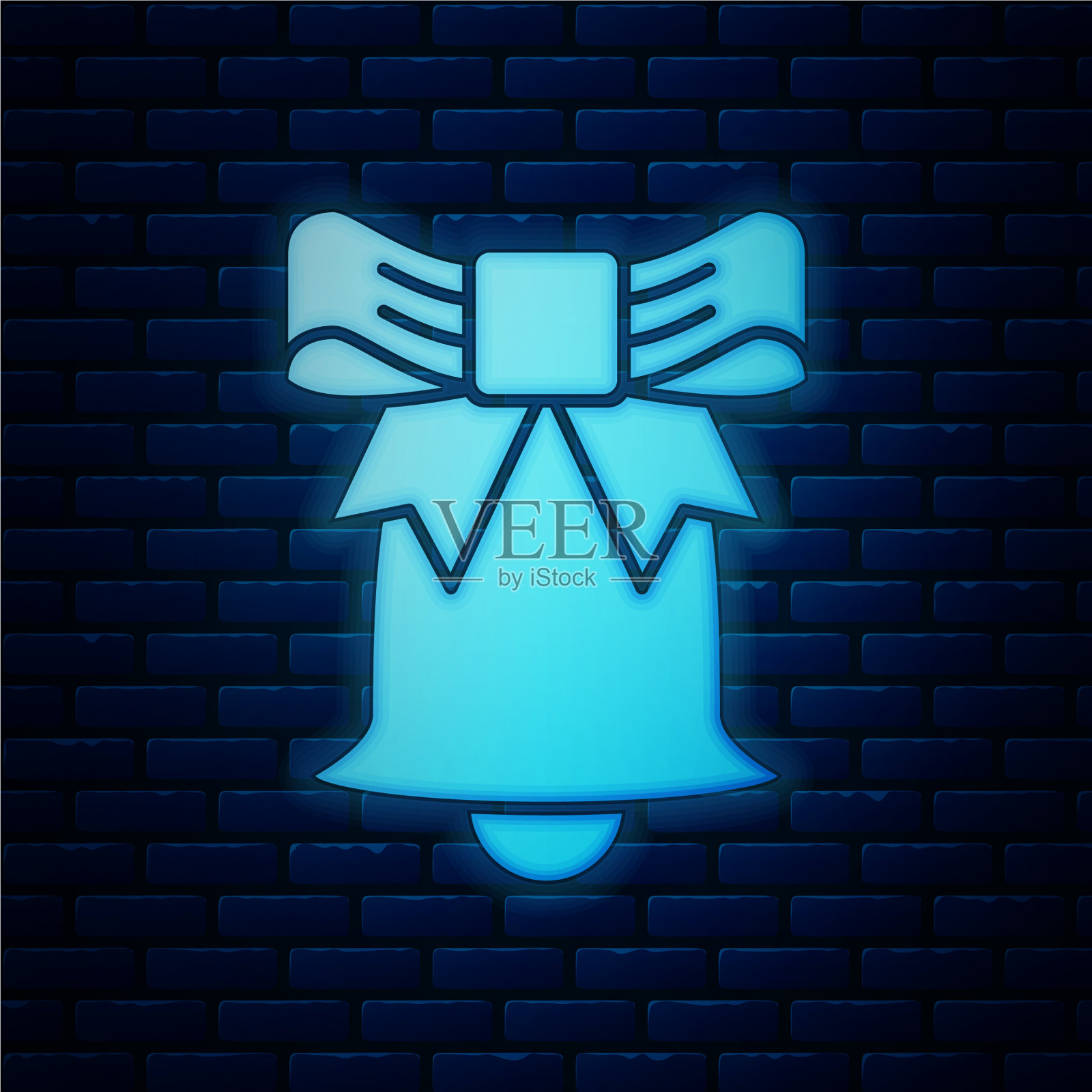 发光的霓虹灯铃声图标孤立在砖块上插画图片素材