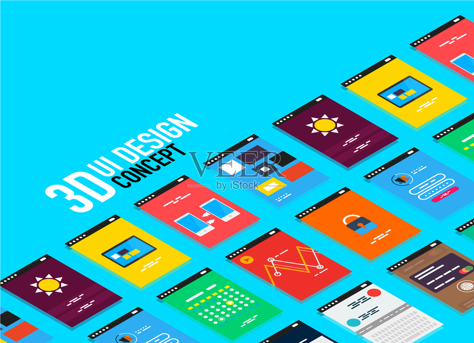 等距移动应用UI设计理念插画图片素材