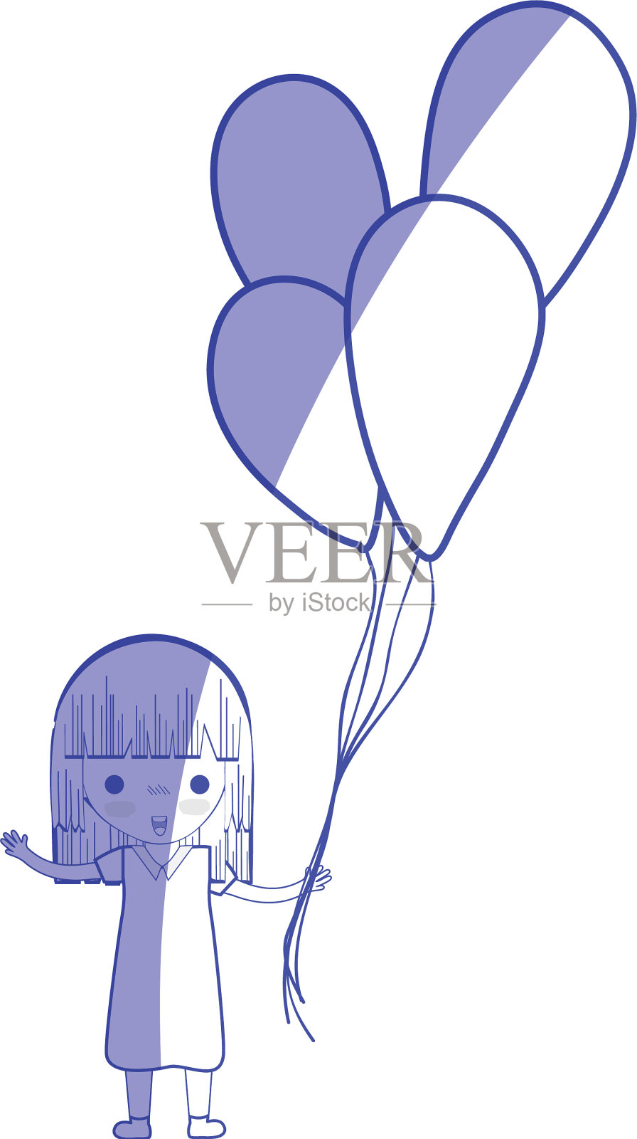 那个手拿气球的可爱女孩的剪影设计元素图片