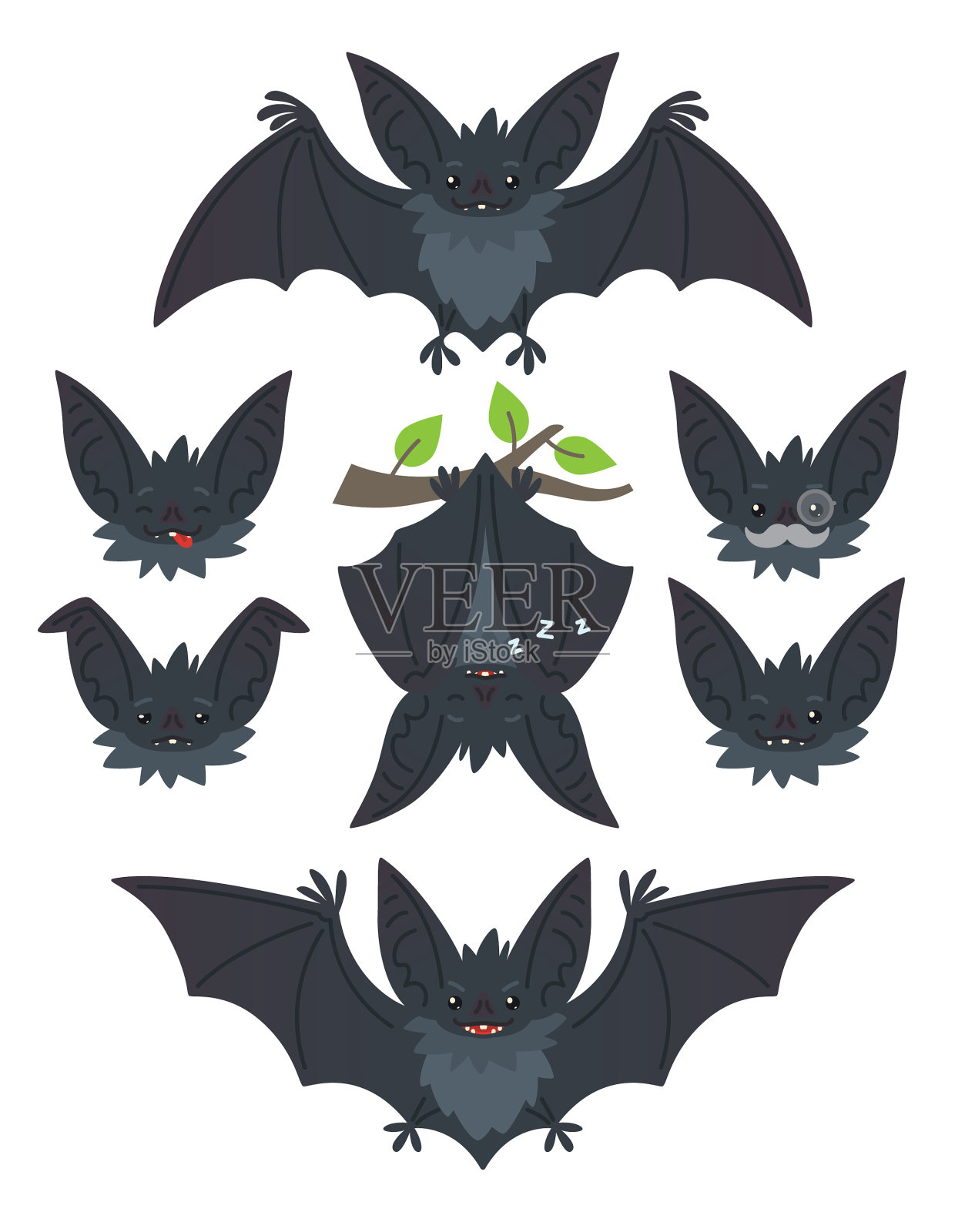 蝙蝠以各种姿势悬空飞翔灰蝙蝠设计元素图片