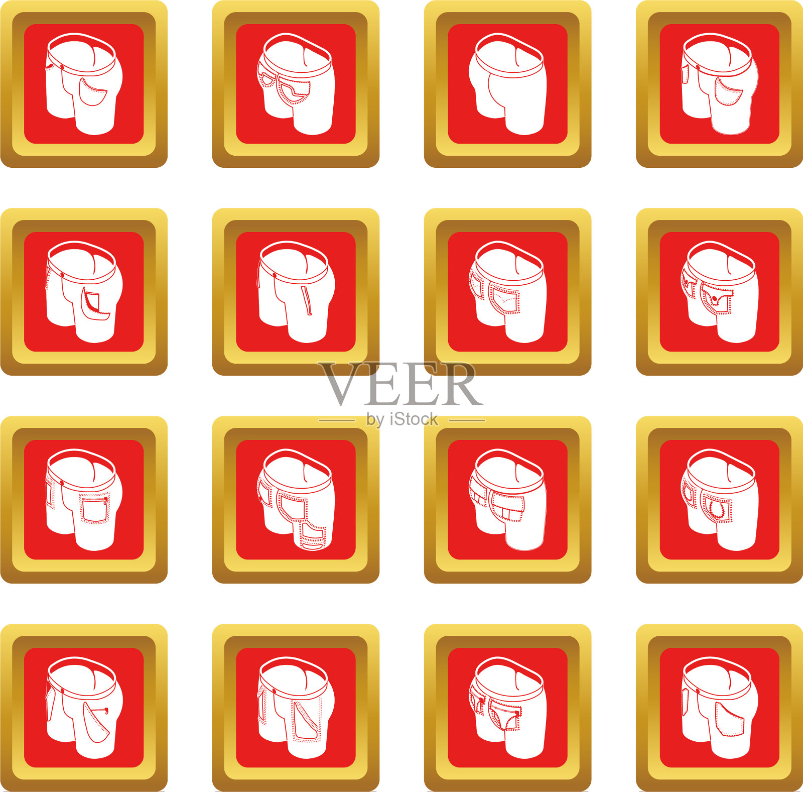 裤子口袋设计图标设置红色方块图标素材