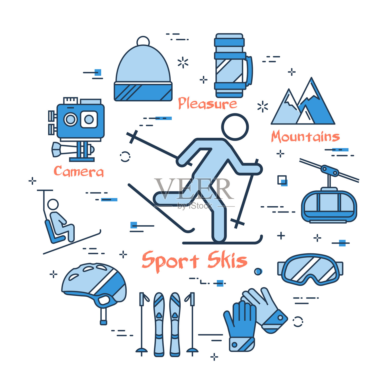 蓝色运动滑雪板概念插画图片素材