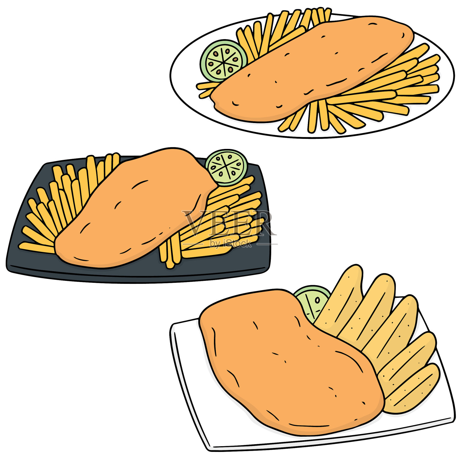 一套鱼和薯条设计元素图片