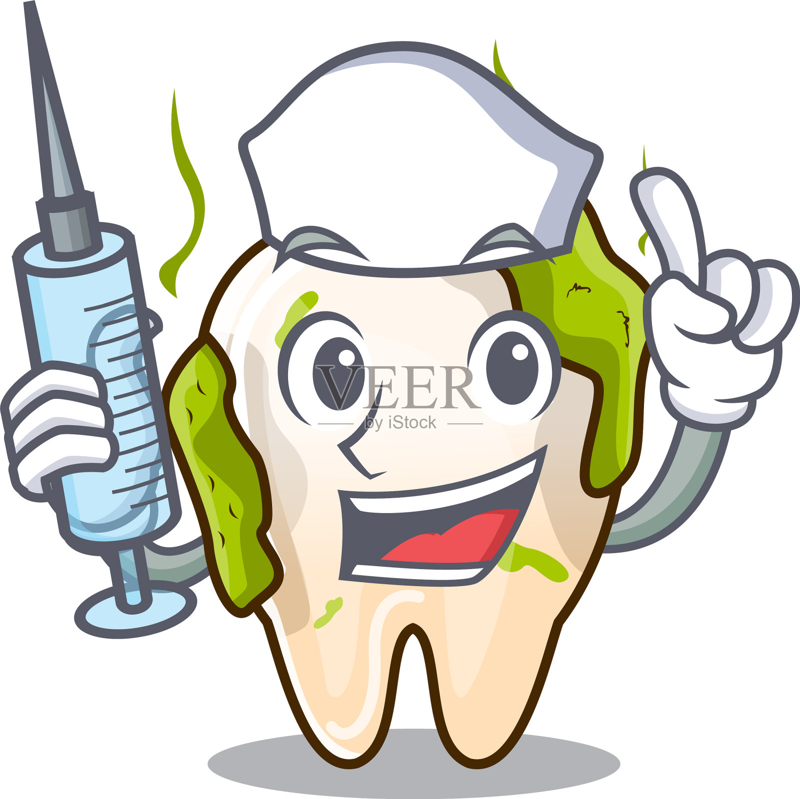 卡通护士口腔内不健康的龋齿设计元素图片