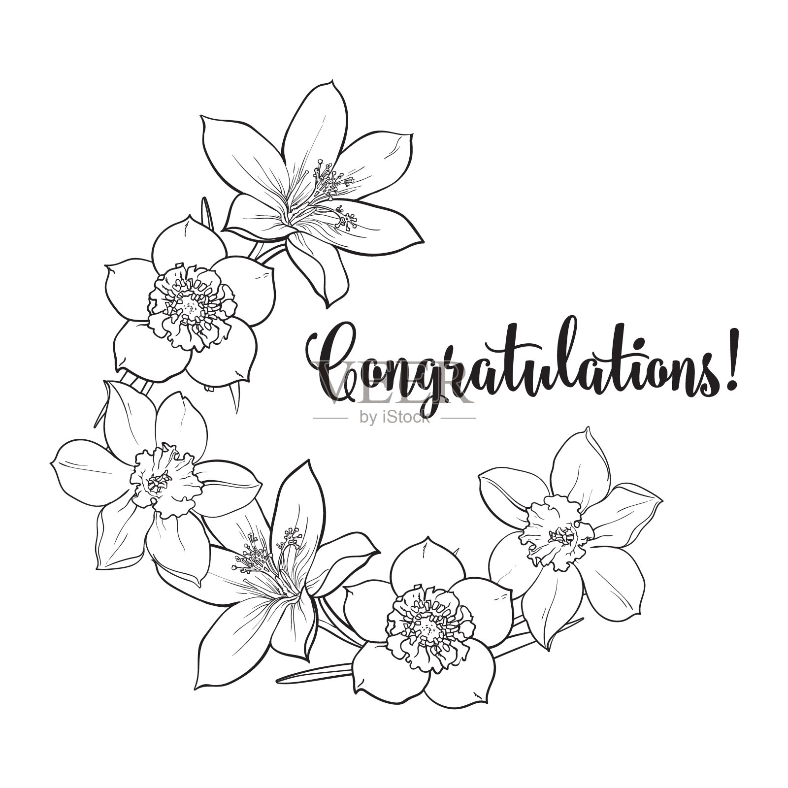 半幅春花素描设计元素图片