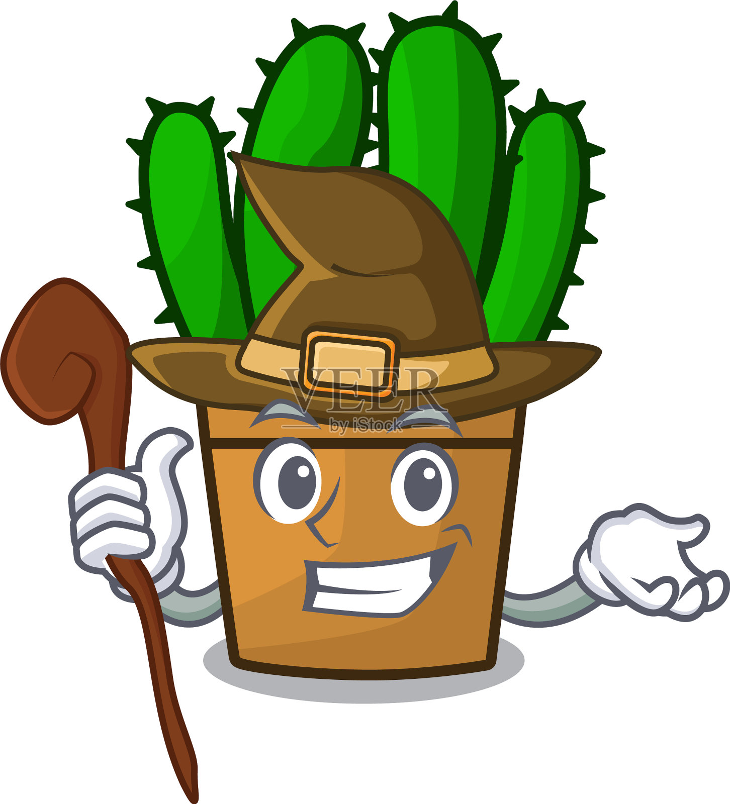 女巫蔓生仙人掌植物孤立的吉祥物设计元素图片