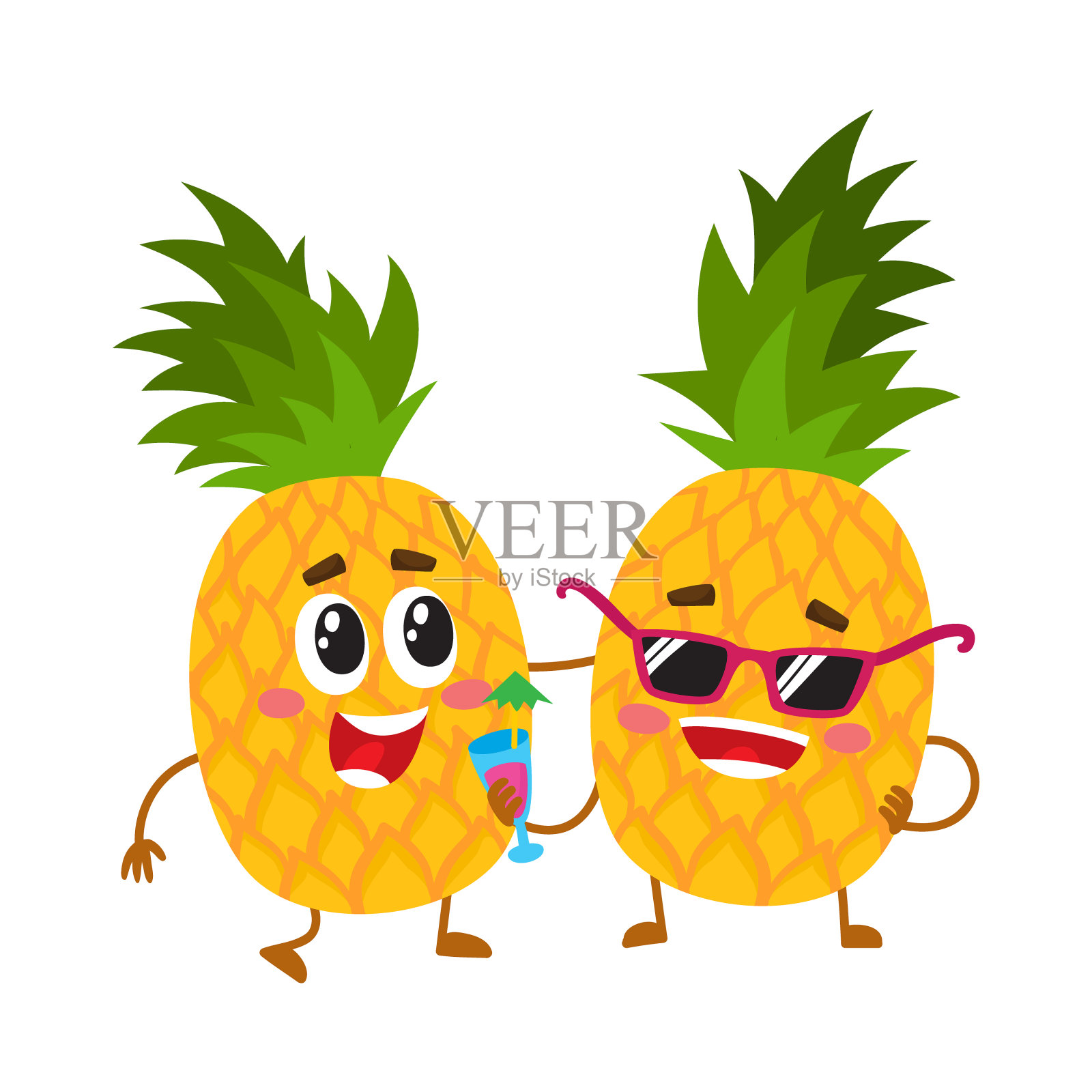 两个可爱又有趣的菠萝角色一个设计元素图片