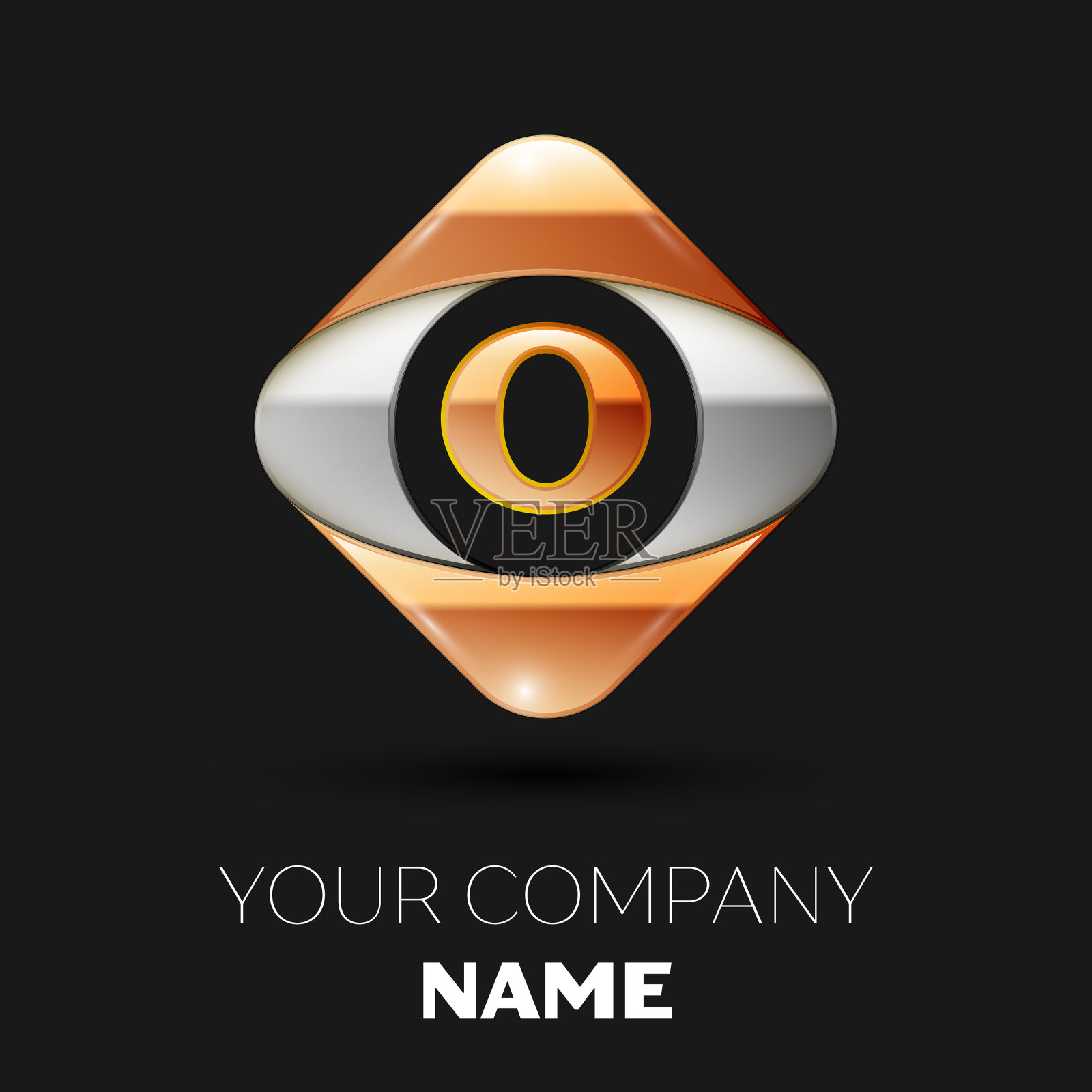 金色字母o标志在金银广场插画图片素材