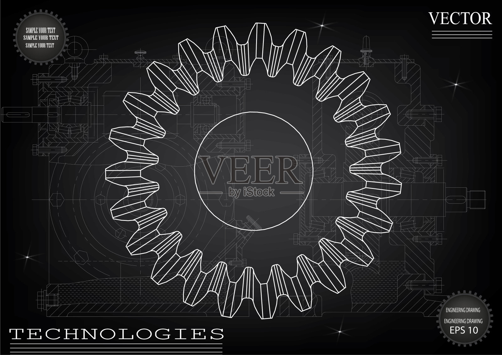 机器制造图纸上的黑色背景插画图片素材