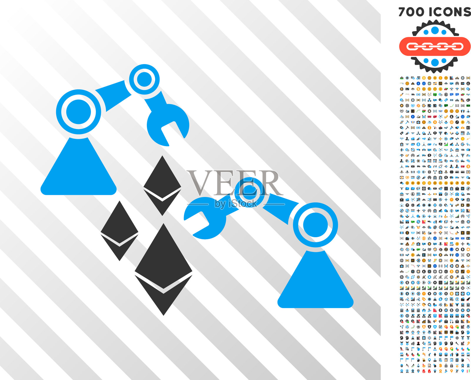 以太坊挖矿机器人平面图标与奖金插画图片素材