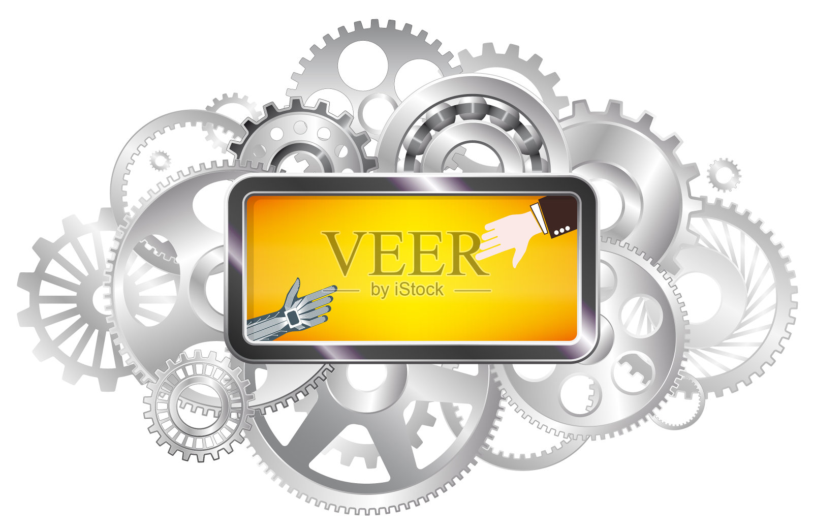 一个人的手和一个机器人指着设计元素图片