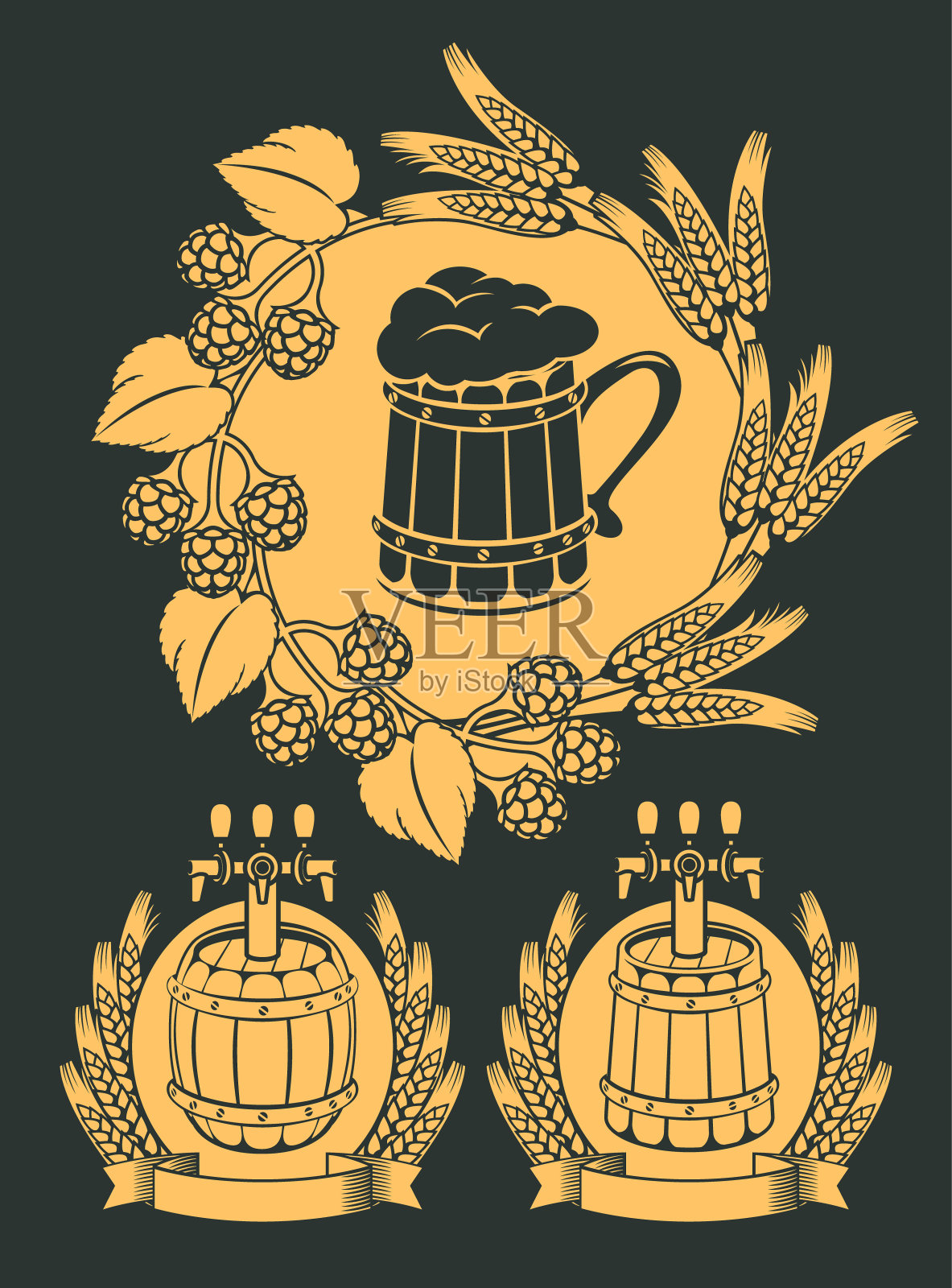 一套徽章啤酒龙头插画图片素材