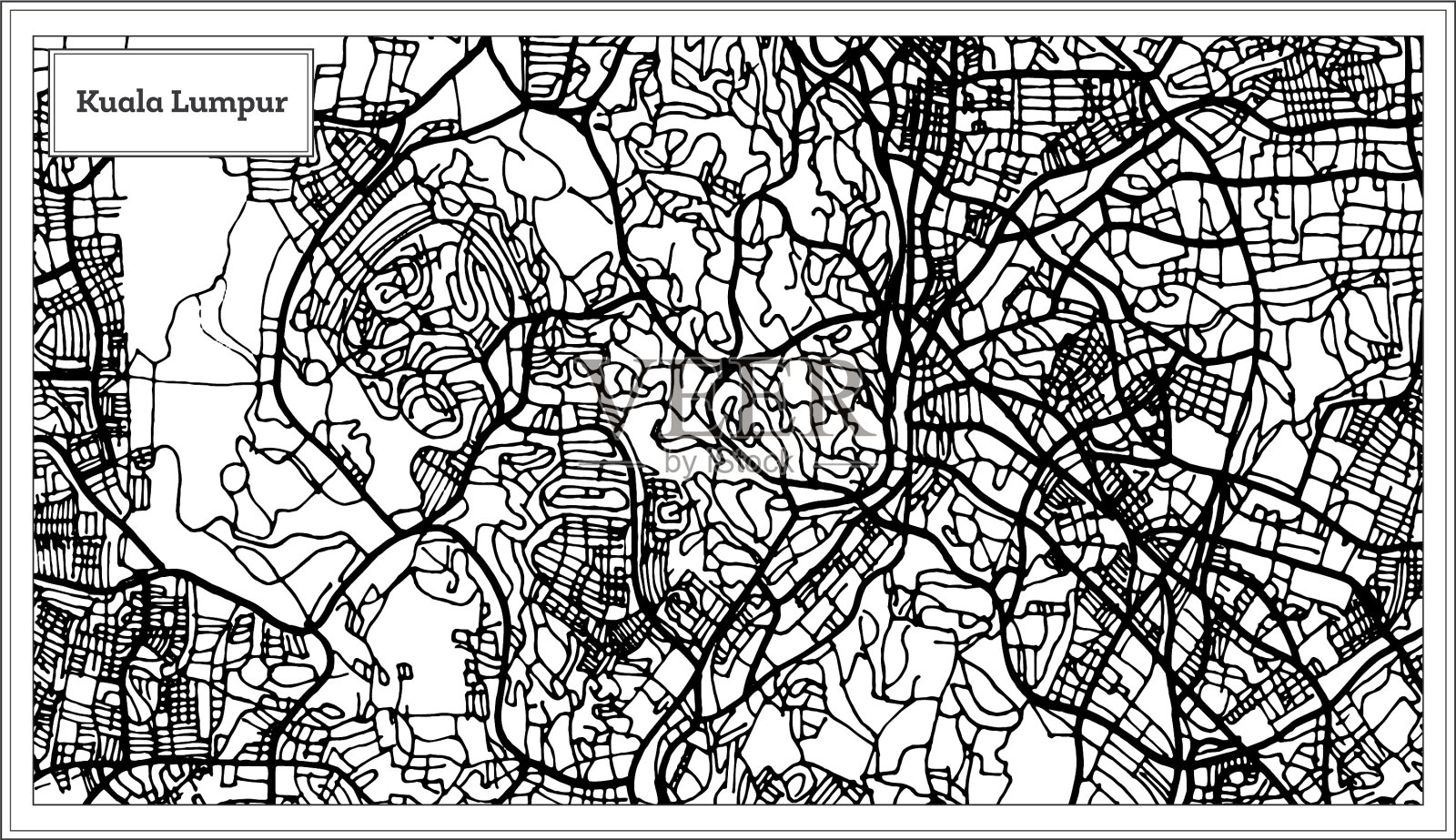 马来西亚吉隆坡黑白城市地图插画图片素材