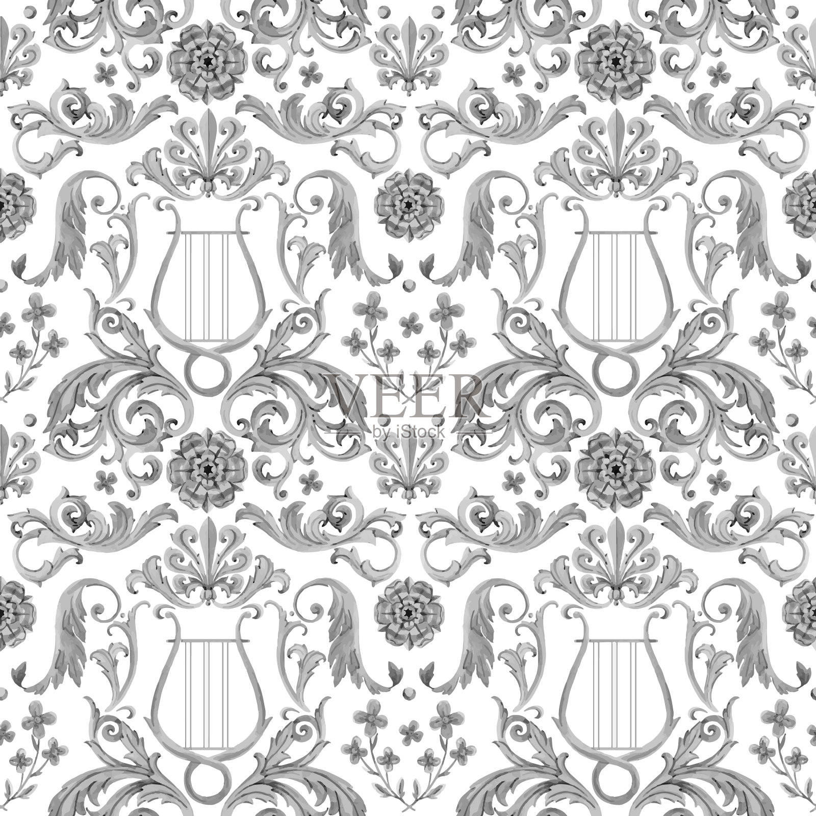 金碧辉煌的巴洛克式奢华图案插画图片素材