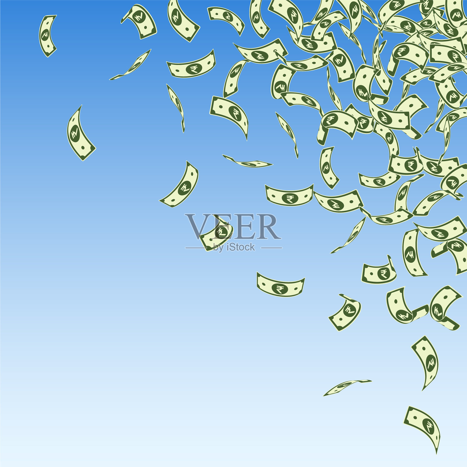 印度卢比纸币在布鲁上下跌插画图片素材