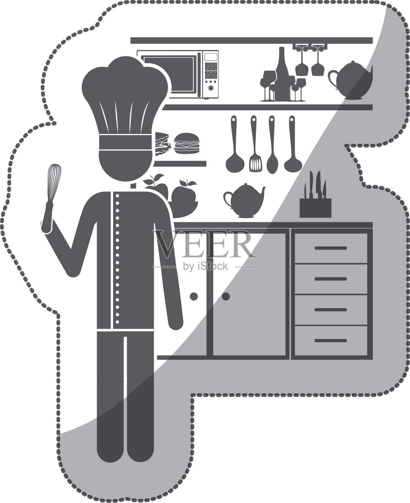 厨师在厨房的剪影贴纸插画图片素材