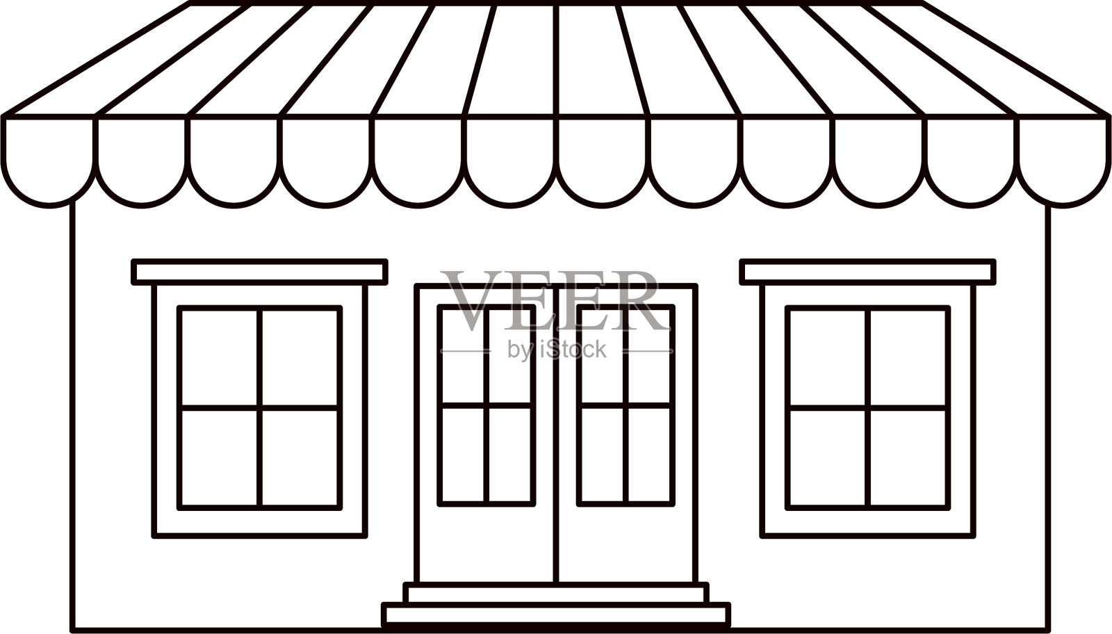 带有遮阳篷的单色剪影商店插画图片素材