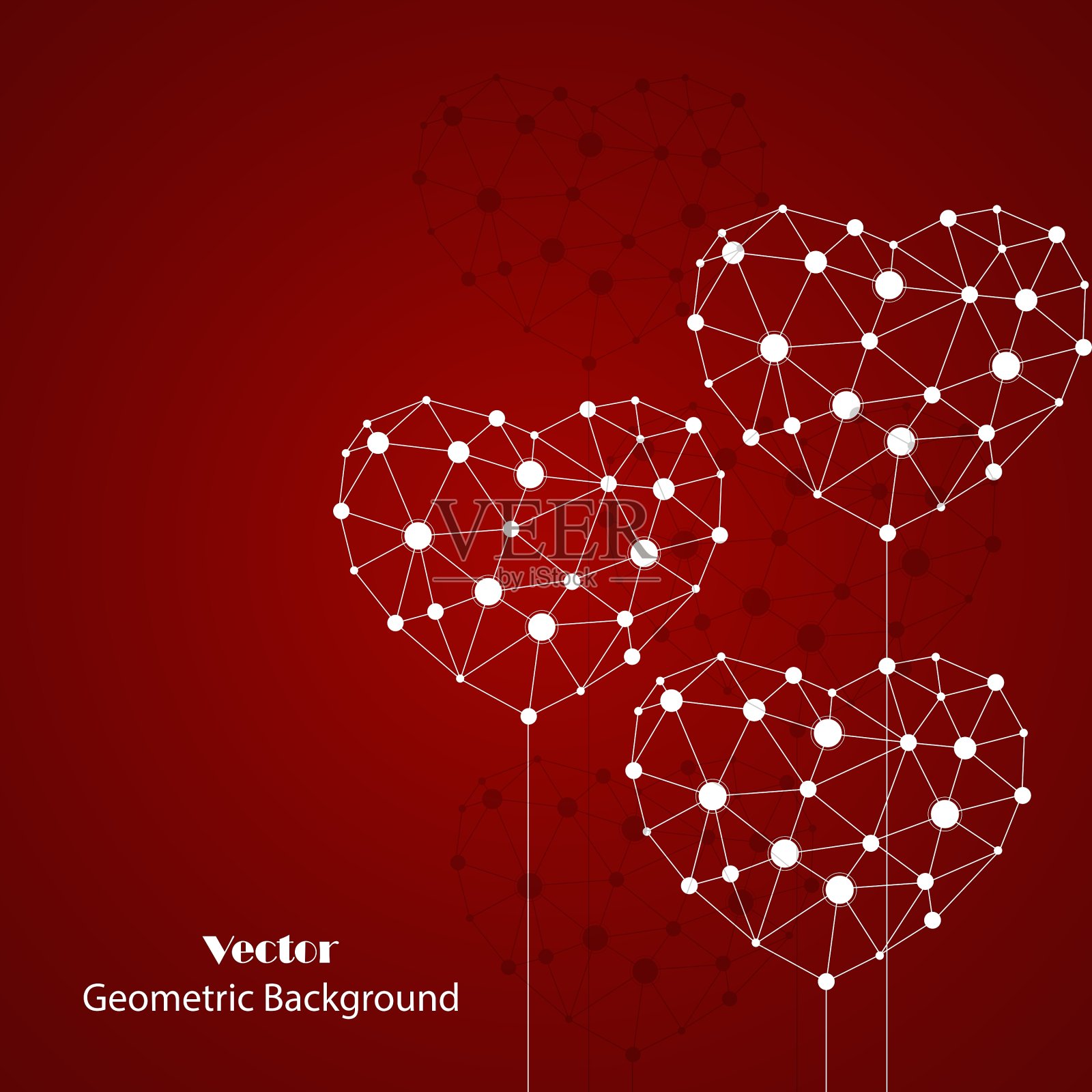 白色的心由连接的线和点组成插画图片素材