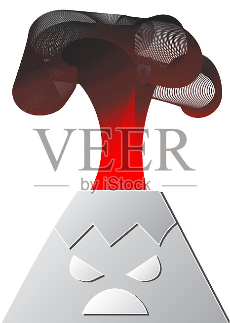 卡通脸火山喷发剪纸艺术插画图片素材