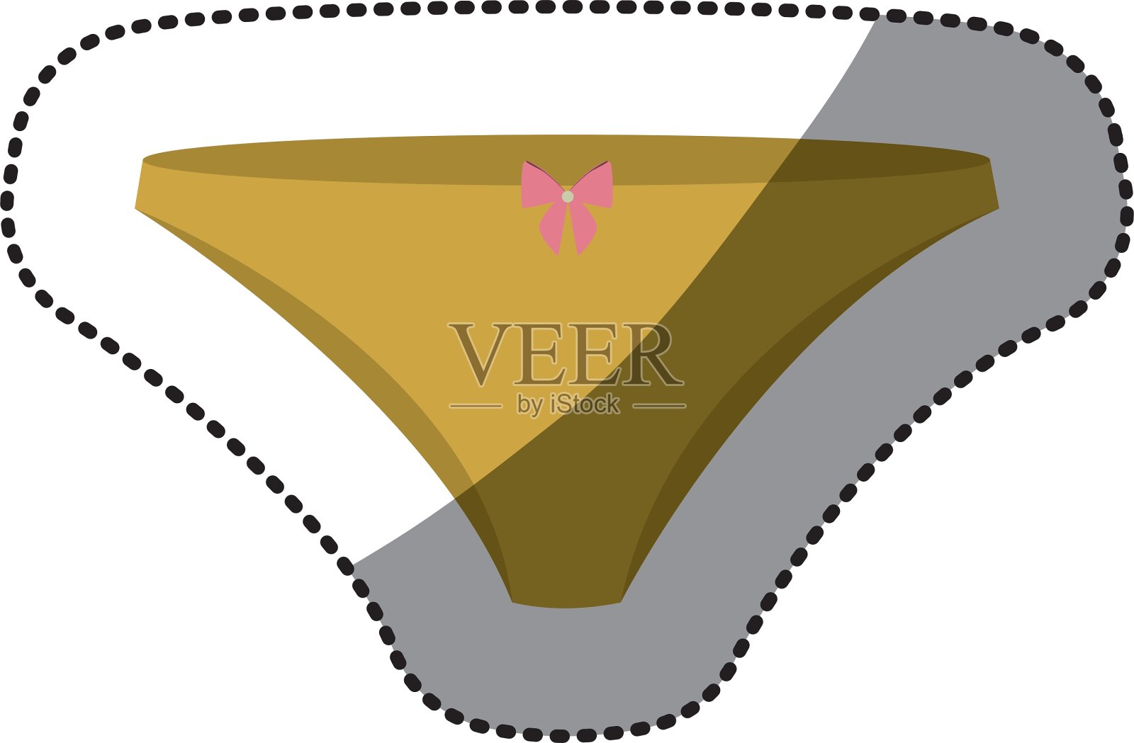 带蝴蝶结的黄色比基尼内裤的虚线贴纸插画图片素材