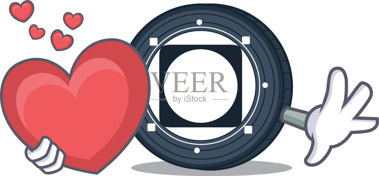 用心形字节球字节硬币卡通吉祥物设计元素图片