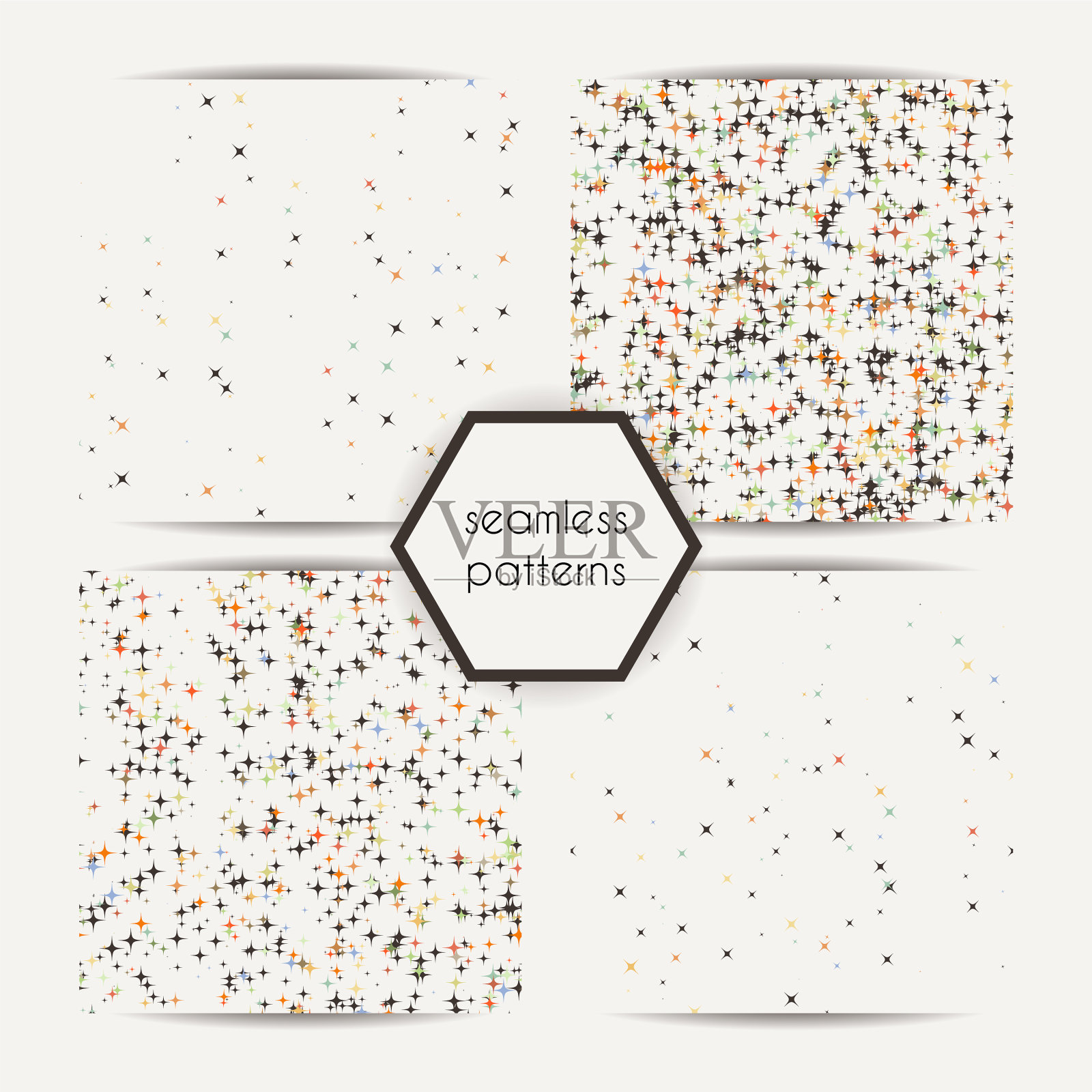 一套无缝缤纷混沌的星星图案插画图片素材