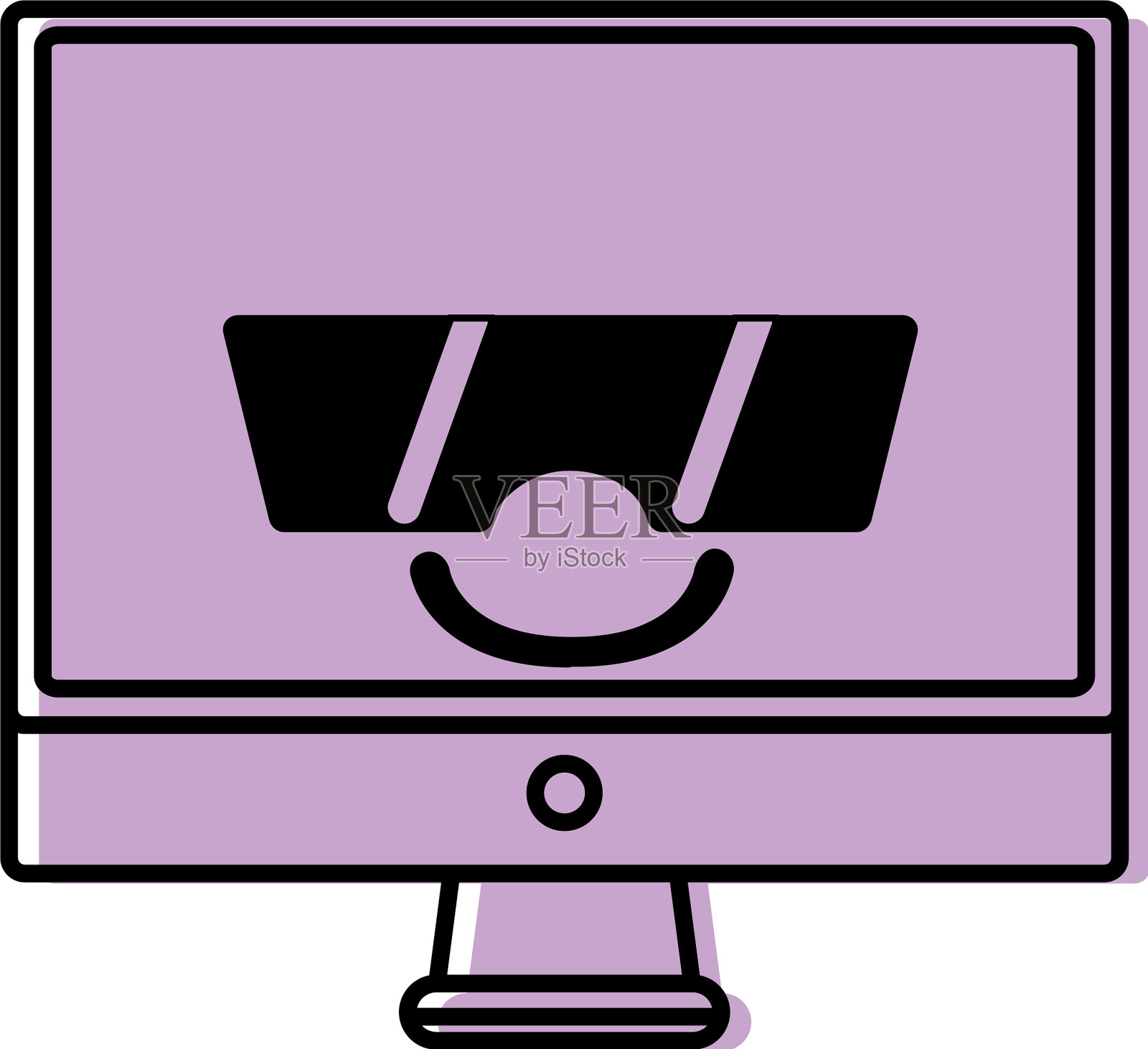 彩色快乐的电脑屏幕卡哇伊与太阳镜设计元素图片