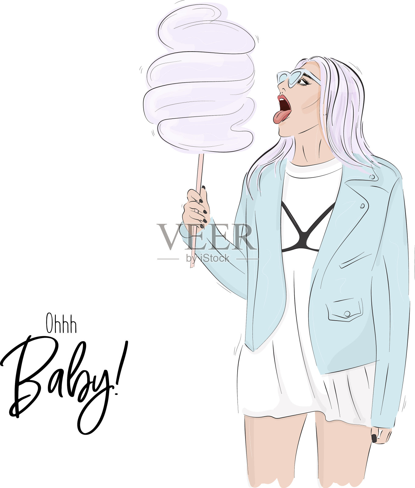 穿着牛仔夹克的节日女孩设计元素图片