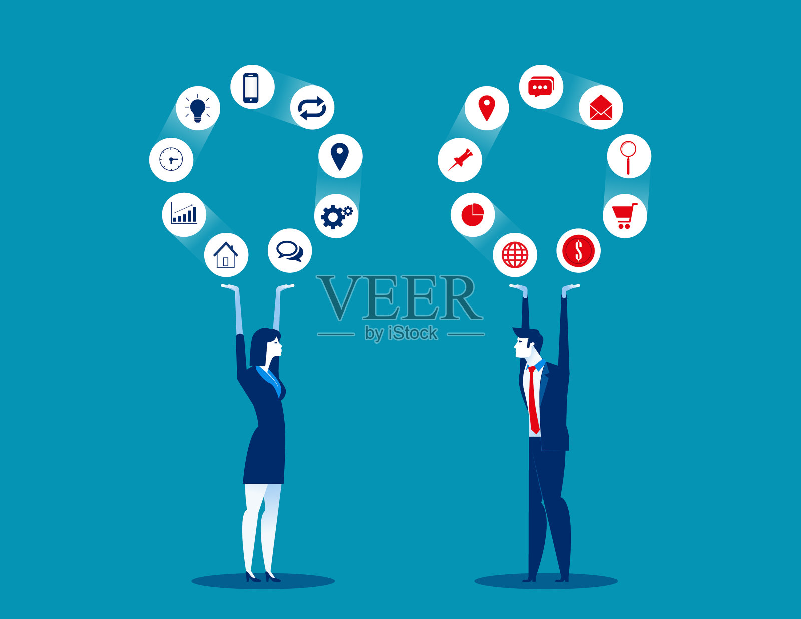 扁平性格的团队合作与企业团队合作插画图片素材