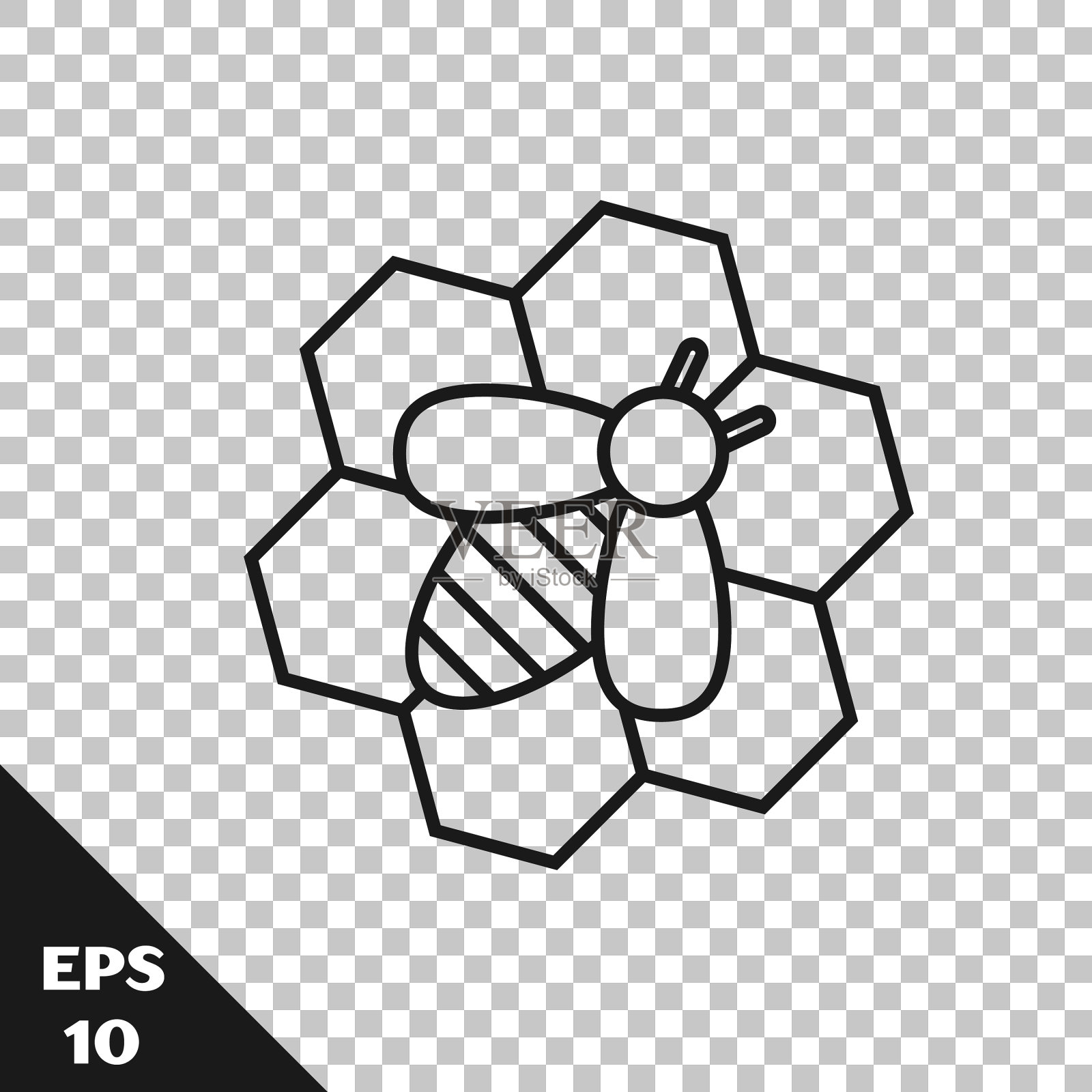 黑线蜜蜂和蜂窝图标隔离插画图片素材