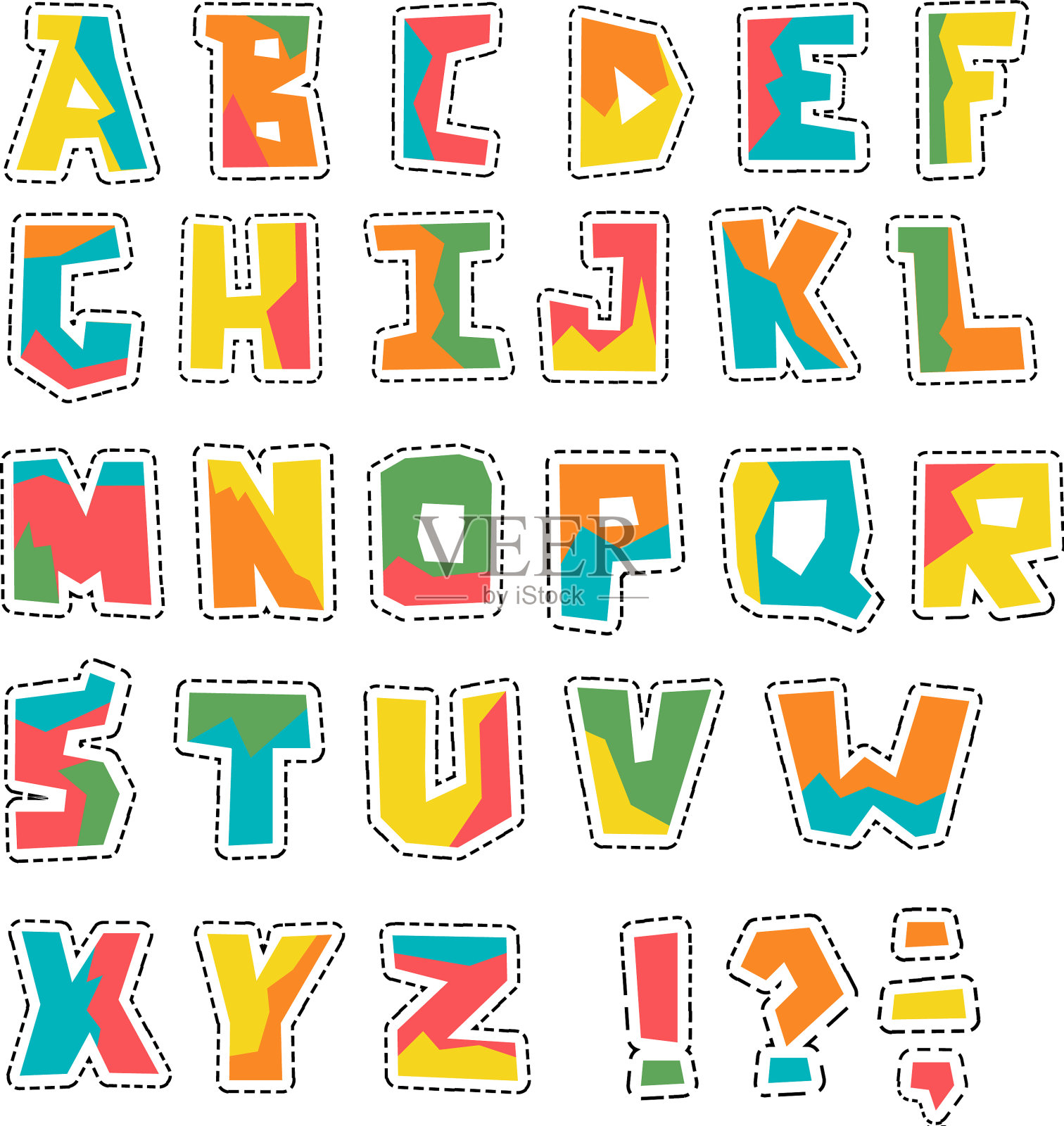 手笨手笨脚地剪着五颜六色的字母设计元素图片