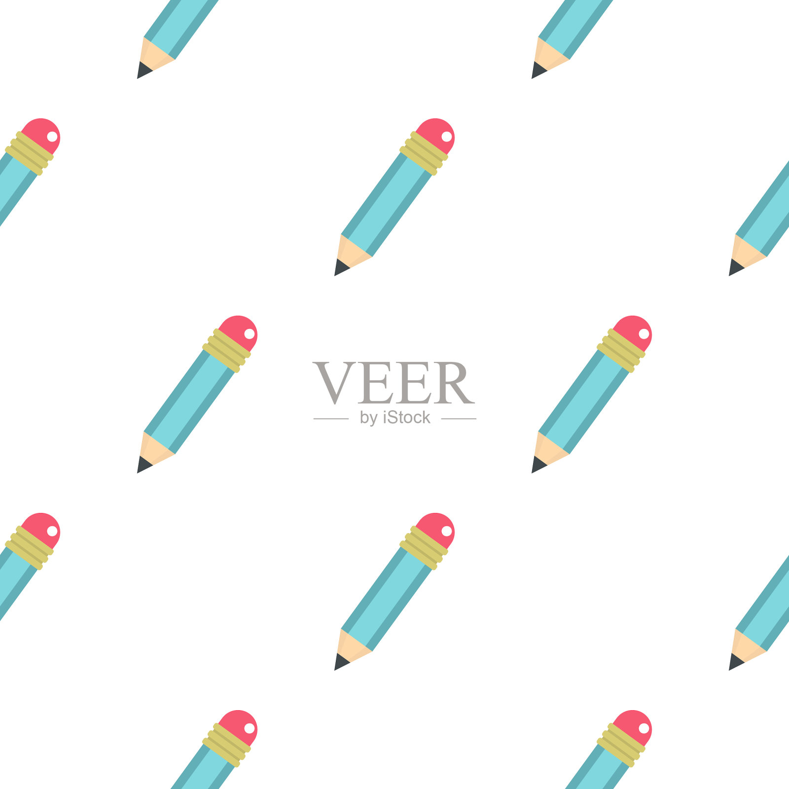 蓝色削铅笔与橡皮图案无缝插画图片素材