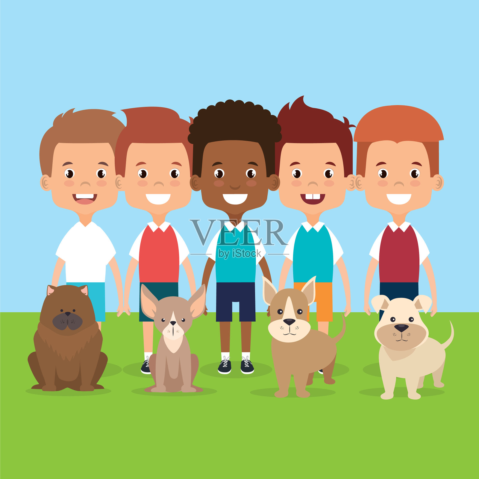 有宠物角色的孩子插画图片素材