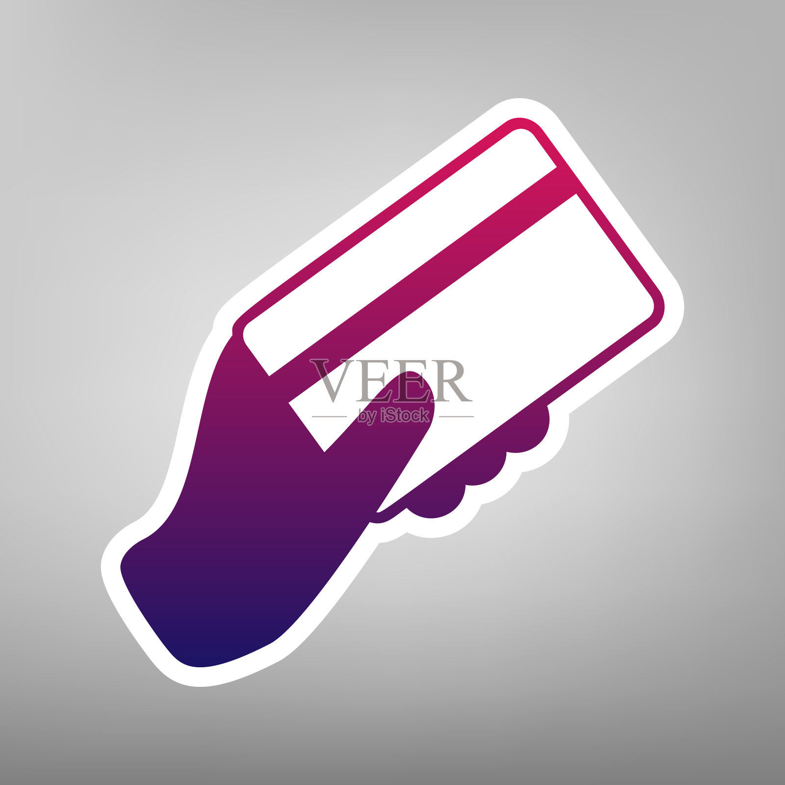 手里握着一张紫色的信用卡插画图片素材