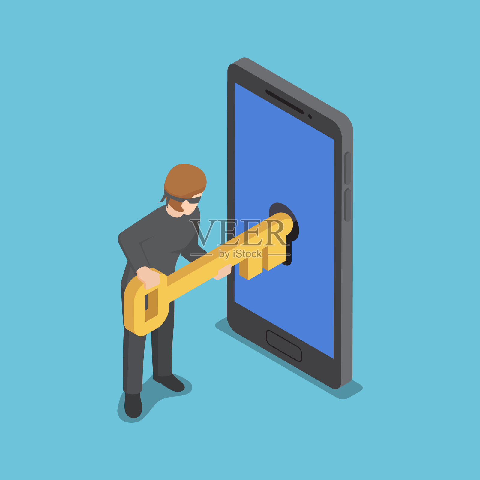 等距小偷或黑客用钥匙侵入插画图片素材