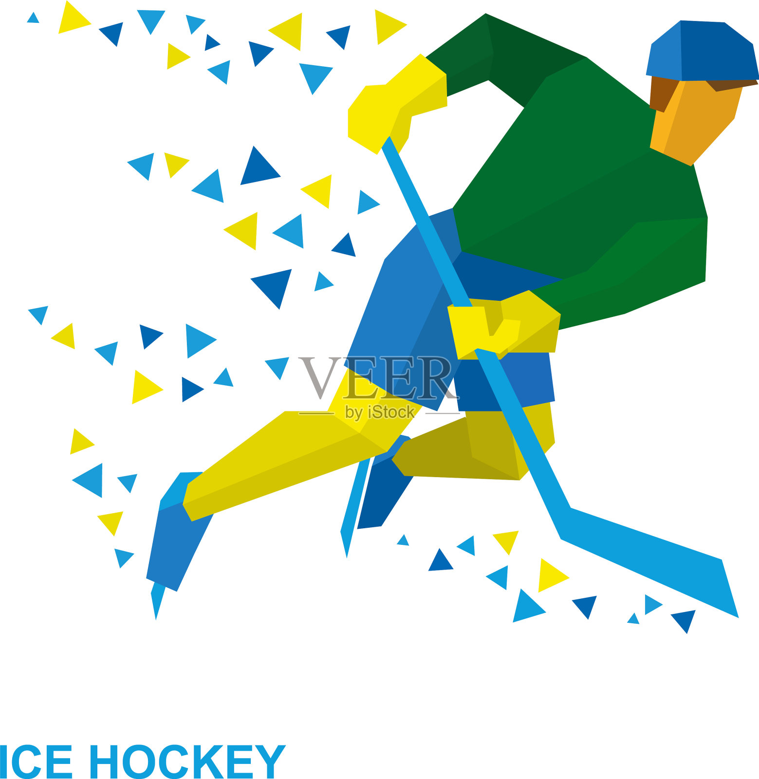 冰上曲棍球运动员，穿着冰鞋用棒子滑行插画图片素材