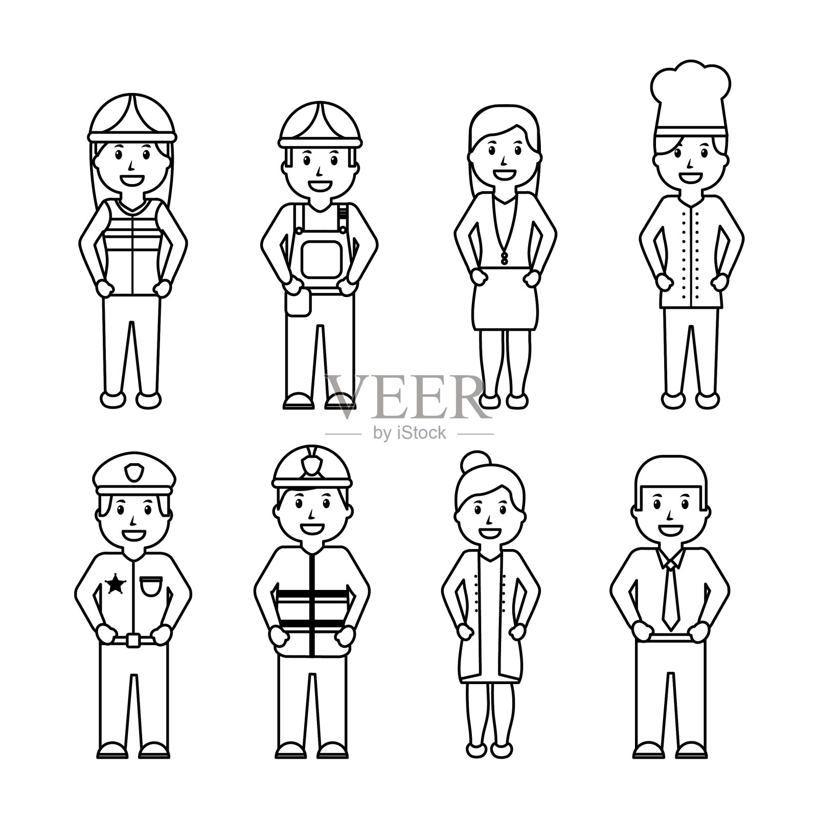 工人布景办公室工人厨师医生消防员插画图片素材