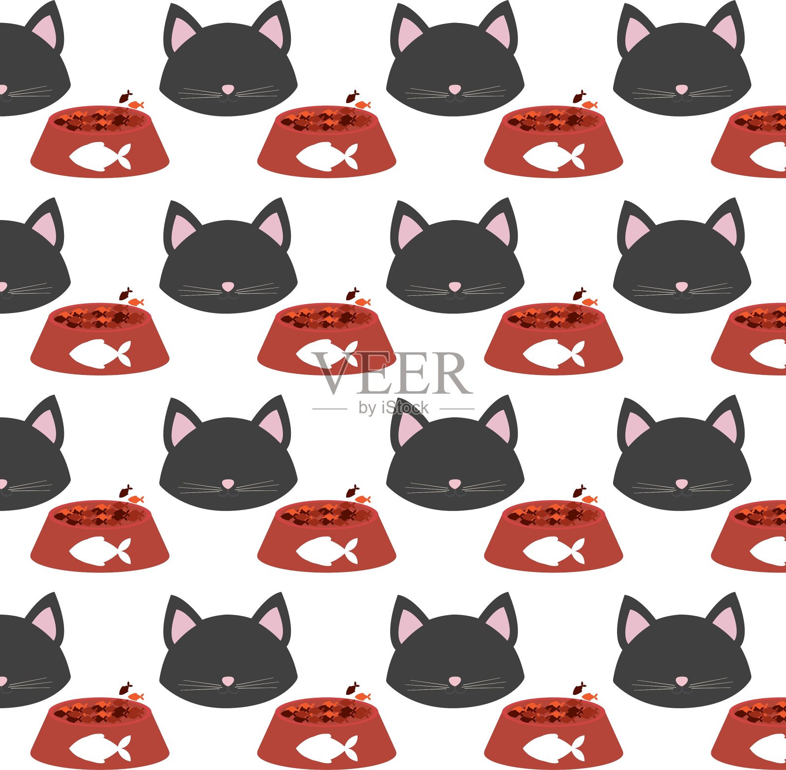 无缝模面小猫碗食插画图片素材