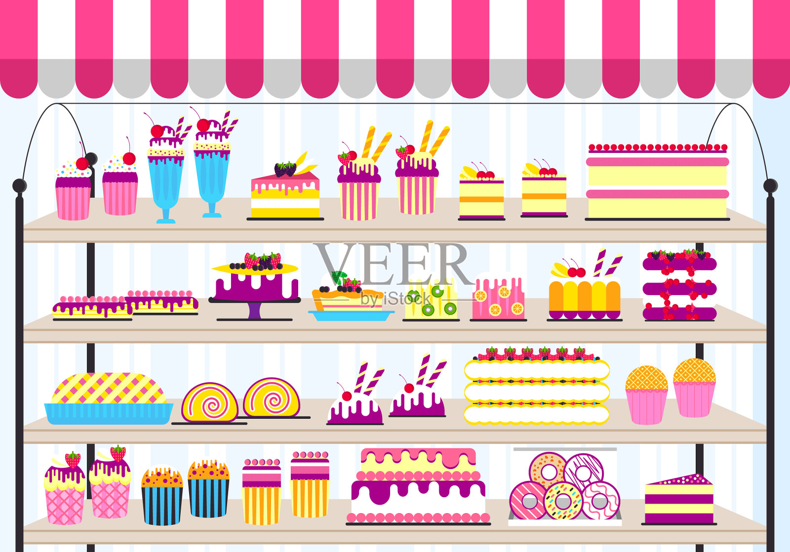蛋糕摊在店里卖糖果插画图片素材