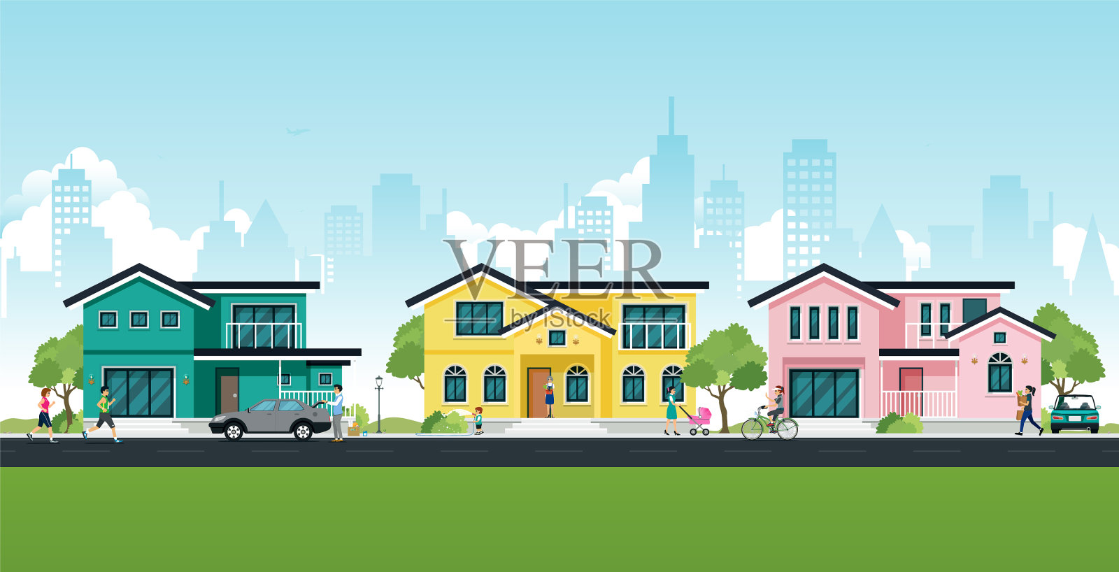城市中的房子插画图片素材