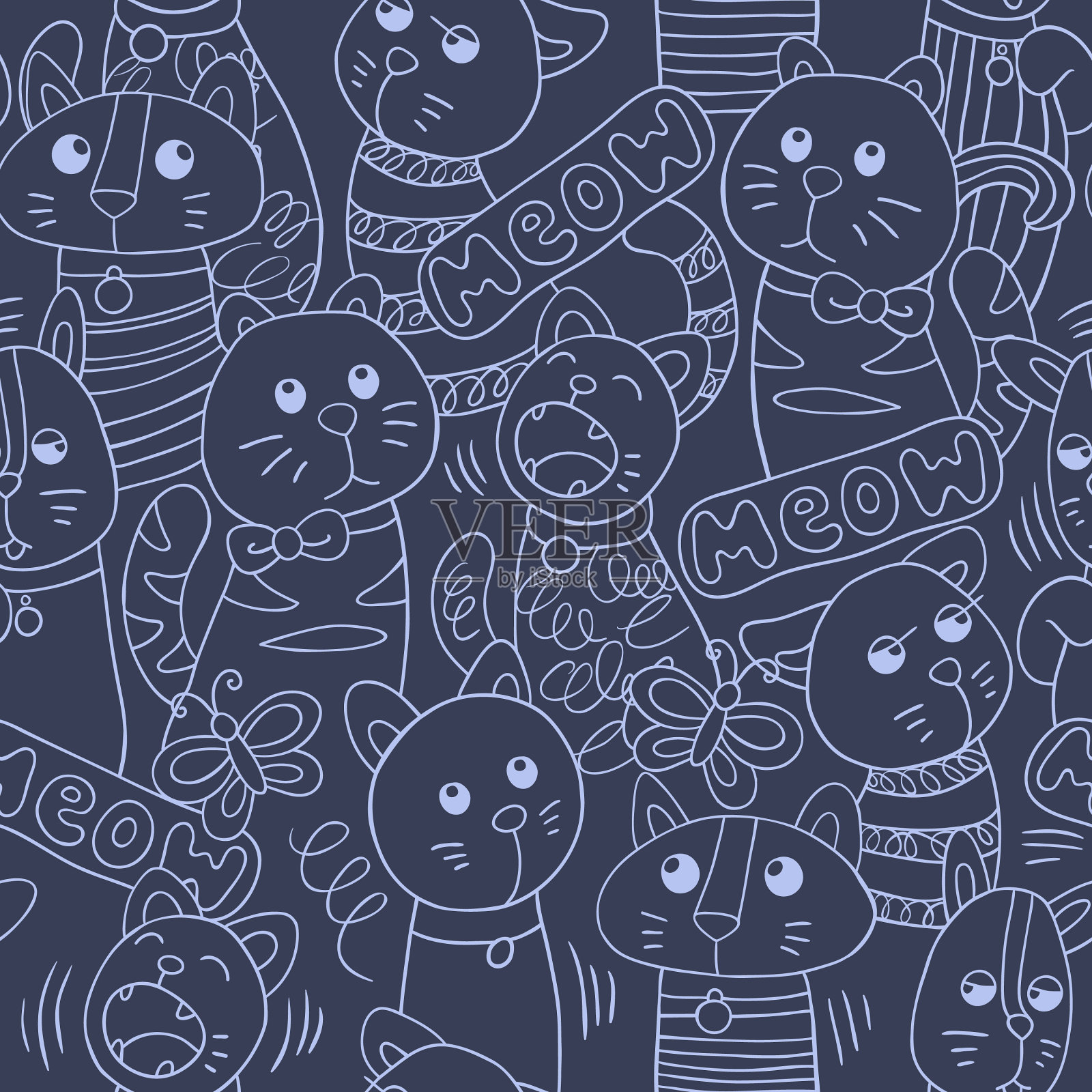 猫的无缝模式插画图片素材