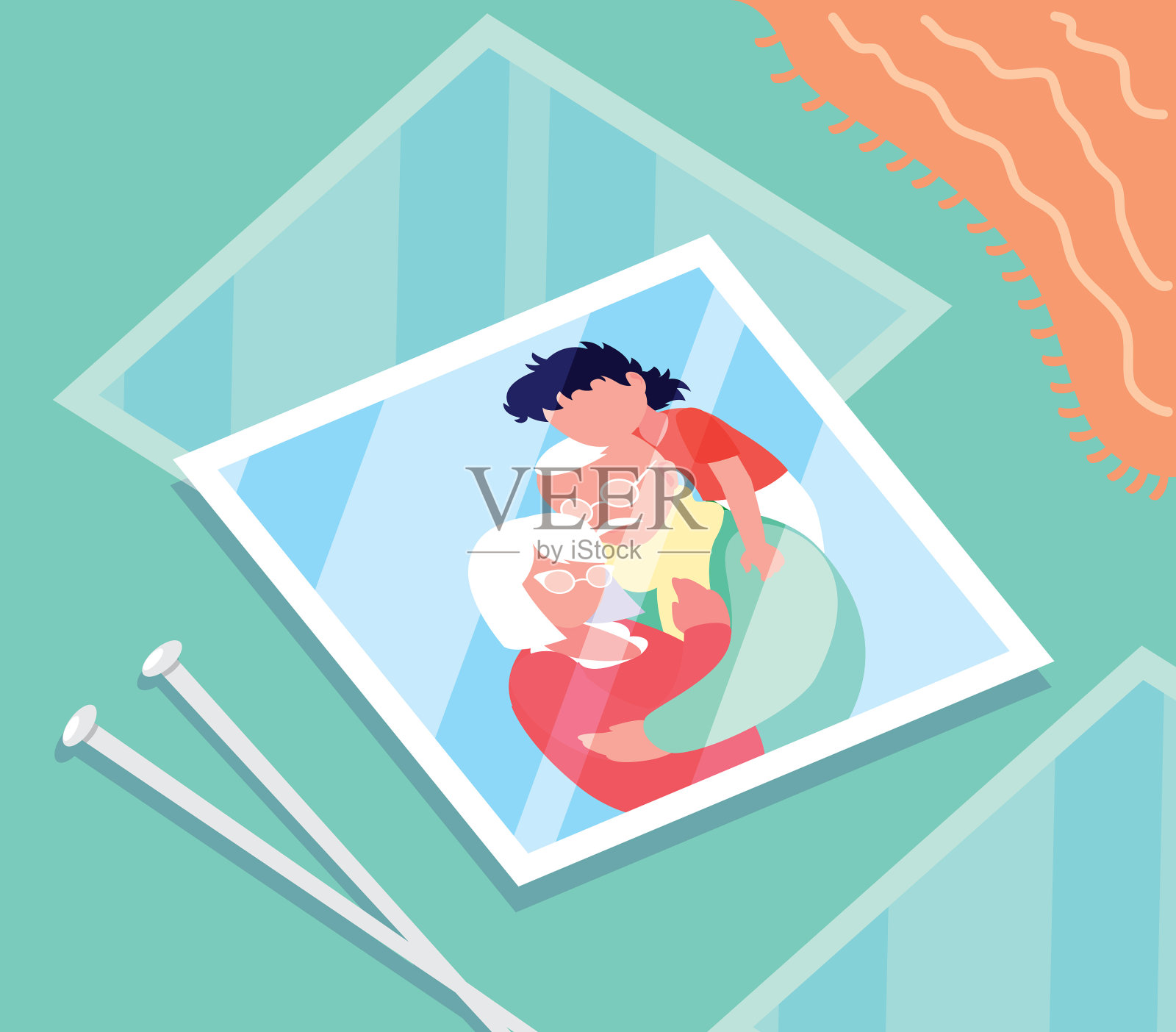 可爱的老夫妇抱着孙子插画图片素材